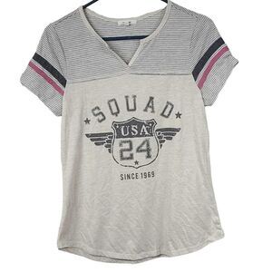 Maurices Size Small Women's SQUAD Retro Ringer Graphic Tee Beige Sporty T-shirt